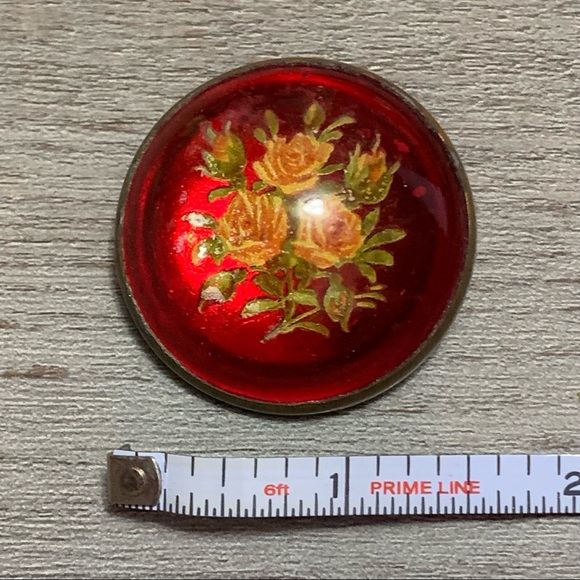 Vintage Glass Red and Gold Floral Brooch - Picture 4 of 5